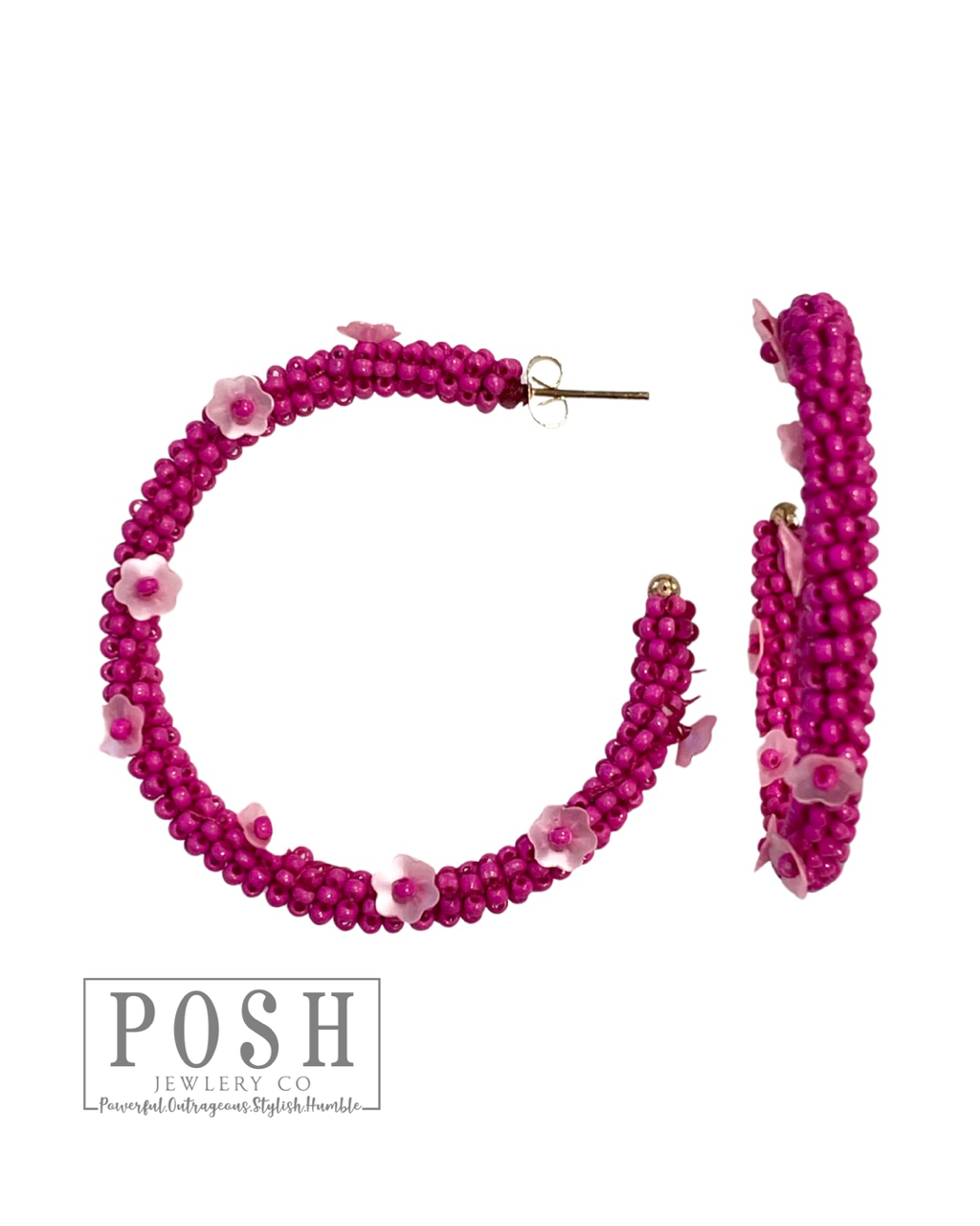 Seed bead hoop earring