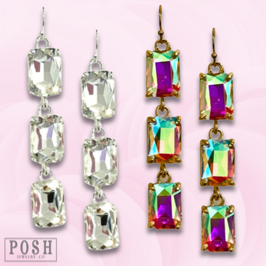 Rectangle rhinestone drop earring