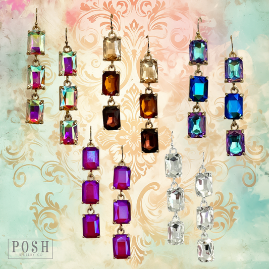 Rectangle rhinestone drop earring