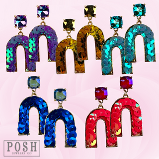 Sequin arch rhinestone earring, last call