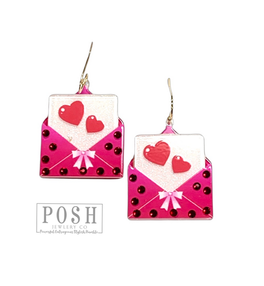 Pink envelope earring, Valentines Day