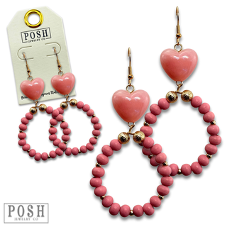 Valentine heart and bead earring