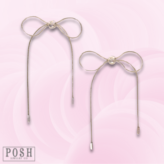 Silver snake chain bow earring