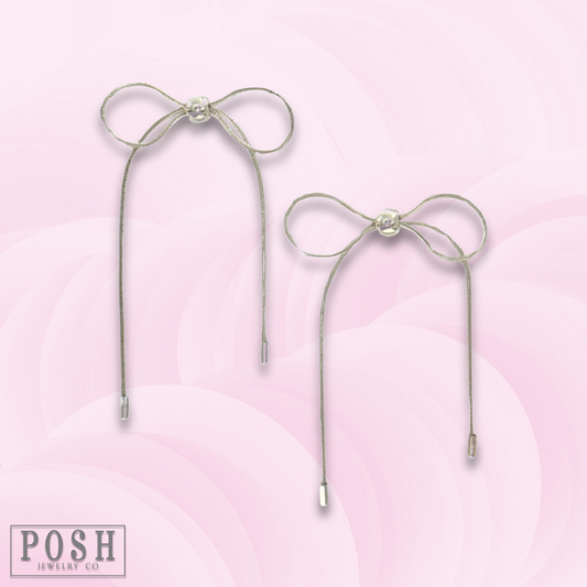 Silver snake chain bow earring