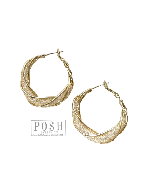 Crystal mesh twisted hoop earring