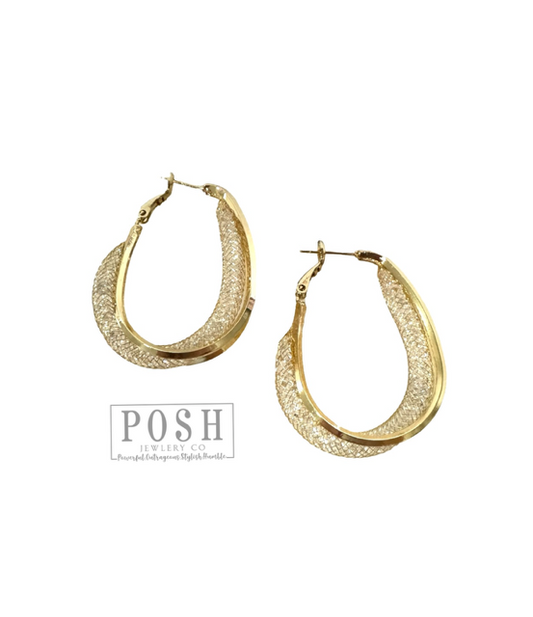 Crystal mesh hoop earring