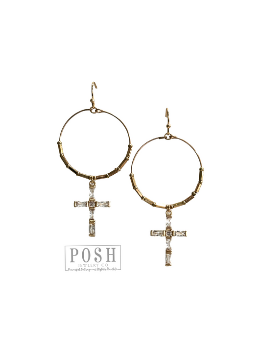 Crystal cross earring