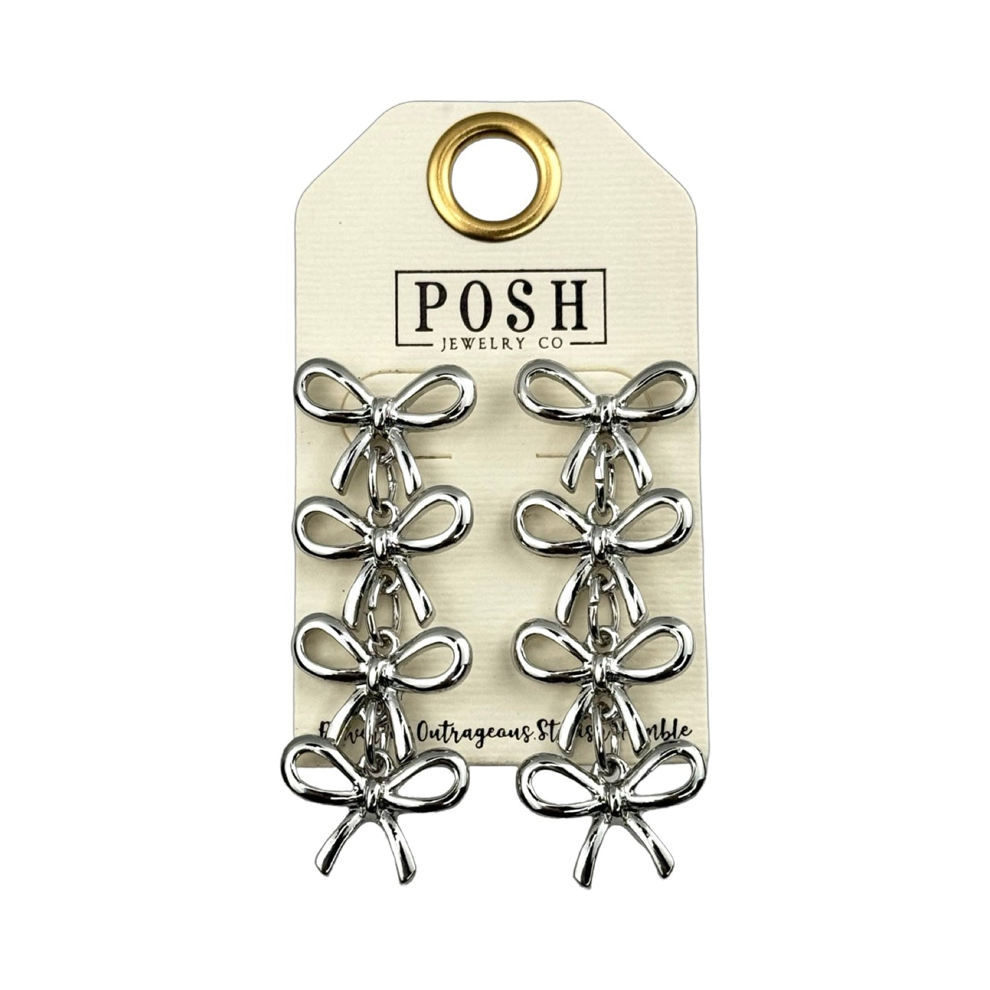 Linked metal four bow earring