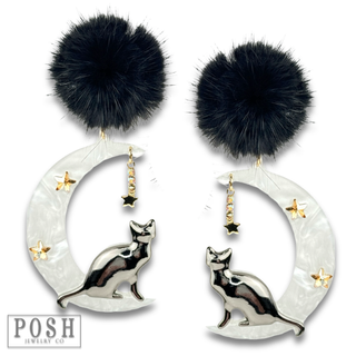 Black cat and moon earring