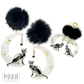 Black cat and moon earring