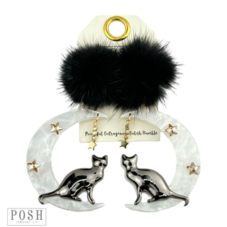 Black cat and moon earring