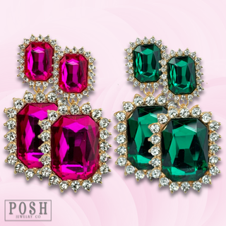 Luxe rectangle rhinestone earring