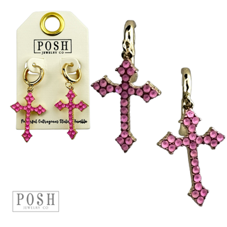 Rhinestone filled cross dangle earring