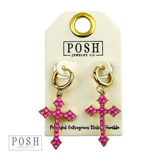 Rhinestone filled cross dangle earring