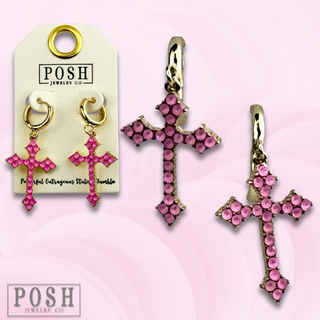 Rhinestone filled cross dangle earring