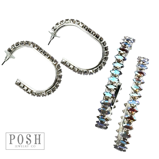 Rhinestone oval shape hoop earring