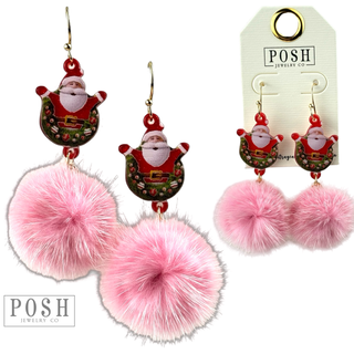 Santa pom-pom earring