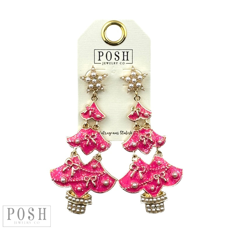 Bows and pearls Christmas tree earring