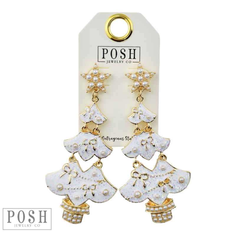 Bows and pearls Christmas tree earring