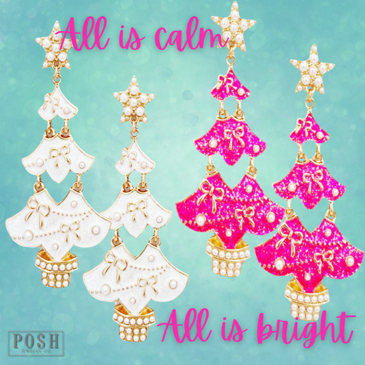 Bows and pearls Christmas tree earring