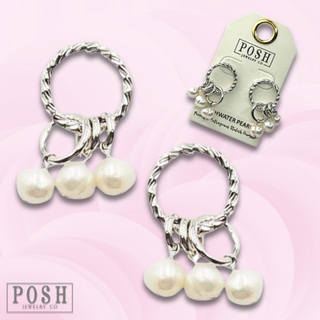 Freshwater pearl drops on braided post earring