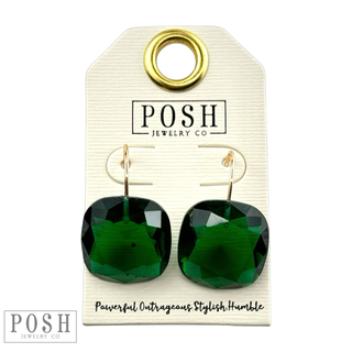 Large acrylic faceted square rhinestone on a hook earring