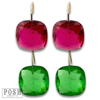 Large acrylic faceted square rhinestone on a hook earring