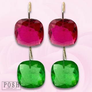 Large acrylic faceted square rhinestone on a hook earring
