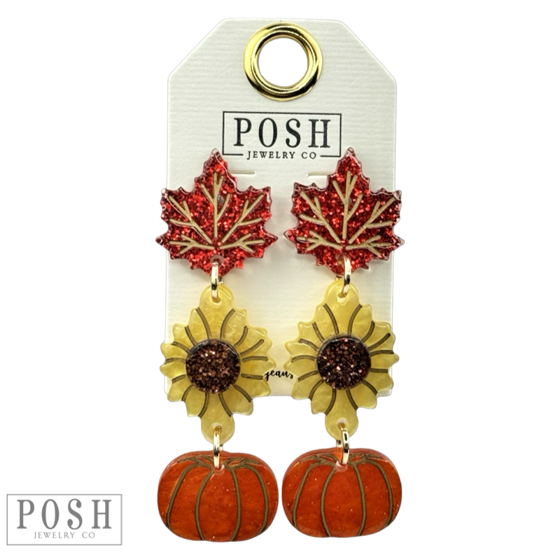 Leaves, sunflowers and pumpkin acrylic earrings
