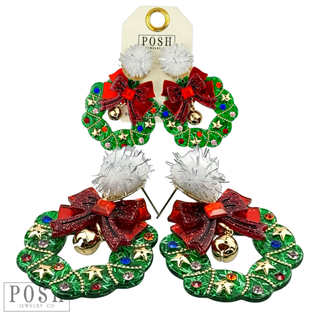 Decorated Christmas wreath with rhinestones, bows and bells