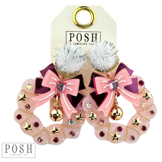 Decorated Christmas wreath with rhinestones, bows and bells