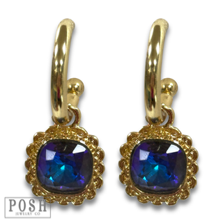 Square rhinestone dangle hoop earring