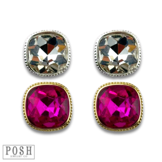 Square rhinestone post earring