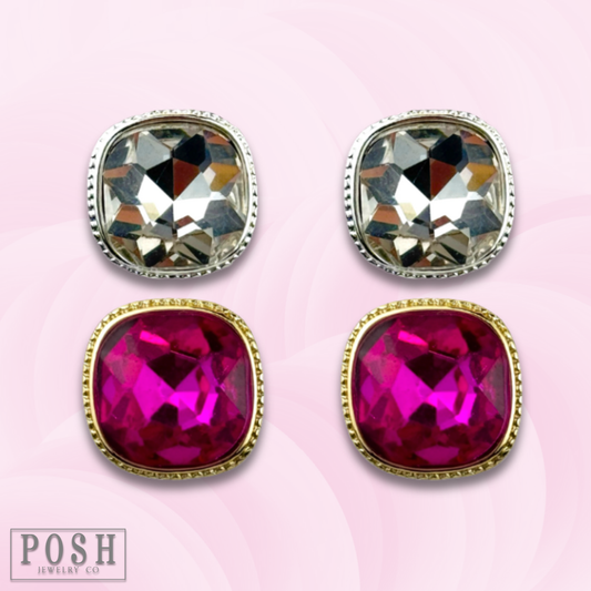 Square rhinestone post earring