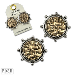 Two tone cross post earring