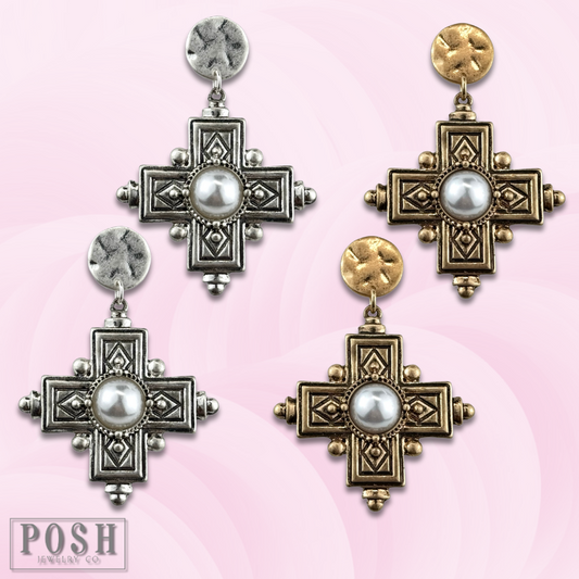 Antique look cross earring