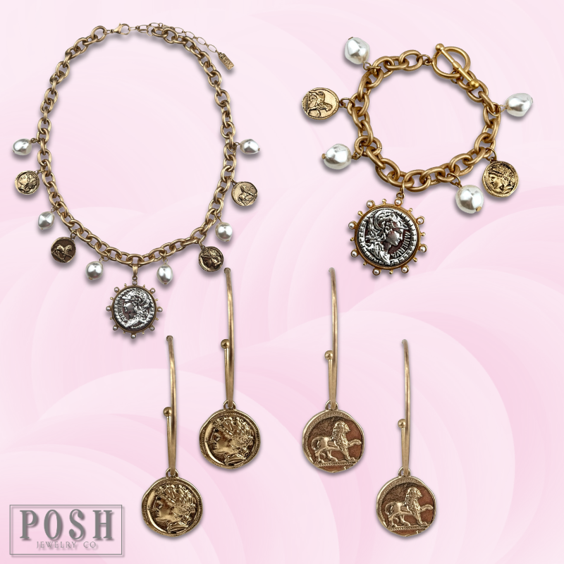Gold coin charm hoop earring