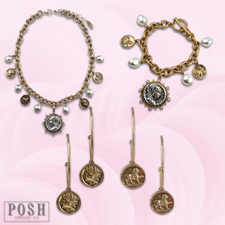 Gold coin charm hoop earring