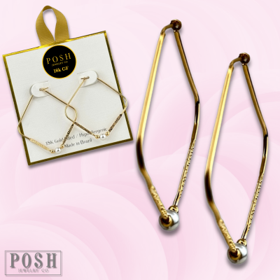 Square shape and pearl bead hoop earring, 18k gold filled