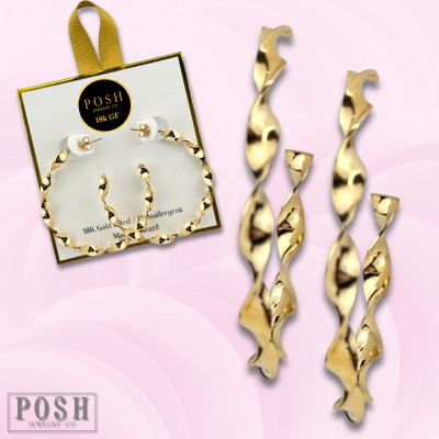 Twist ribbon hoop earring, 18k gold filled