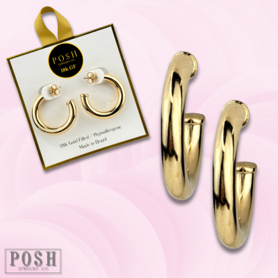 Chunky hoop earring, large, 18k gold filled