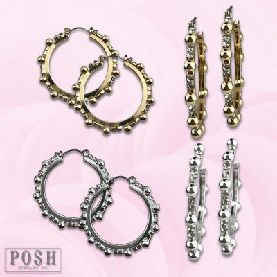 Rhinestone and beaded hoop earring