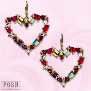 Multi-color rhinestone heart earring