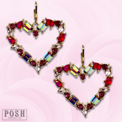 Multi-color rhinestone heart earring