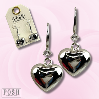 Shiny finish puffed heart charm earring