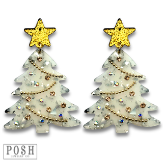 White Christmas tree earring