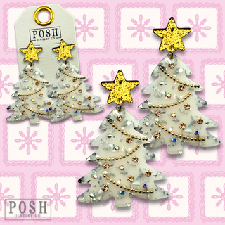 White Christmas tree earring