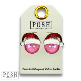 Rhinestone Santa hat earring