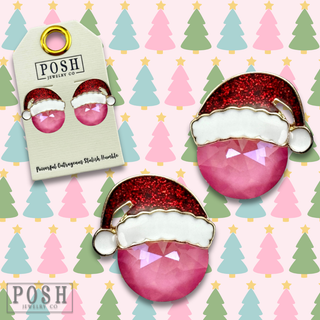 Rhinestone Santa hat earring