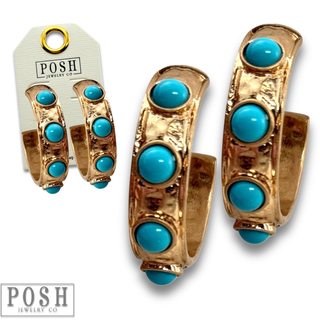 Turquoise bead hoop earring